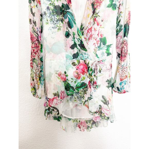 Rococo Sand Isa Wrap Dress Size XS Silk Floral Long Sleeve Mini Bohemian Resort - Picture 11 of 14